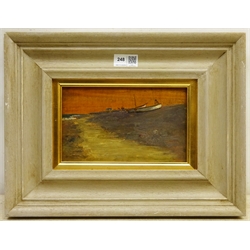 George Faulkner Wetherbee RI, ROI (American 1851-1920): Land Beach and Village scenes, set four oils on panels, one signed verso 13cm x 23cm (4) 