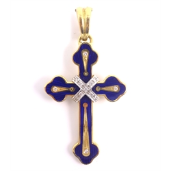  Victor Mayer for Faberge diamond and blue enamel 18ct gold cross pendant, limited edition 73/300 hallmarked with certificate  