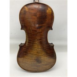 German trade violin c1900 stamped PAGANINI with 35.5cm two-piece maple back and ribs and spruce top L58.5cm overall; in carrying case; and another German trade violin for spares or repair; in carrying case (2)