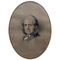 William Huggins (British 1820-1884): Portrait of a Victorian gentleman, mixed media oval portrait on buff paper signed and dated 1863, inscription verso indicates the sitter to be Francis Owen 36cm x 27cm