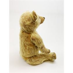 1930s teddy bear, possibly Farnell, with wood wool filled blond mohair body, the revolving head with original clear glass eyes, shaved muzzle with vertically stitched nose and mouth and jointed limbs with five-stitch claws H18.5