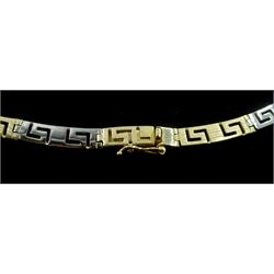 14ct white and yellow gold Greek key design link necklace, stamped 585, approx 26.4gm