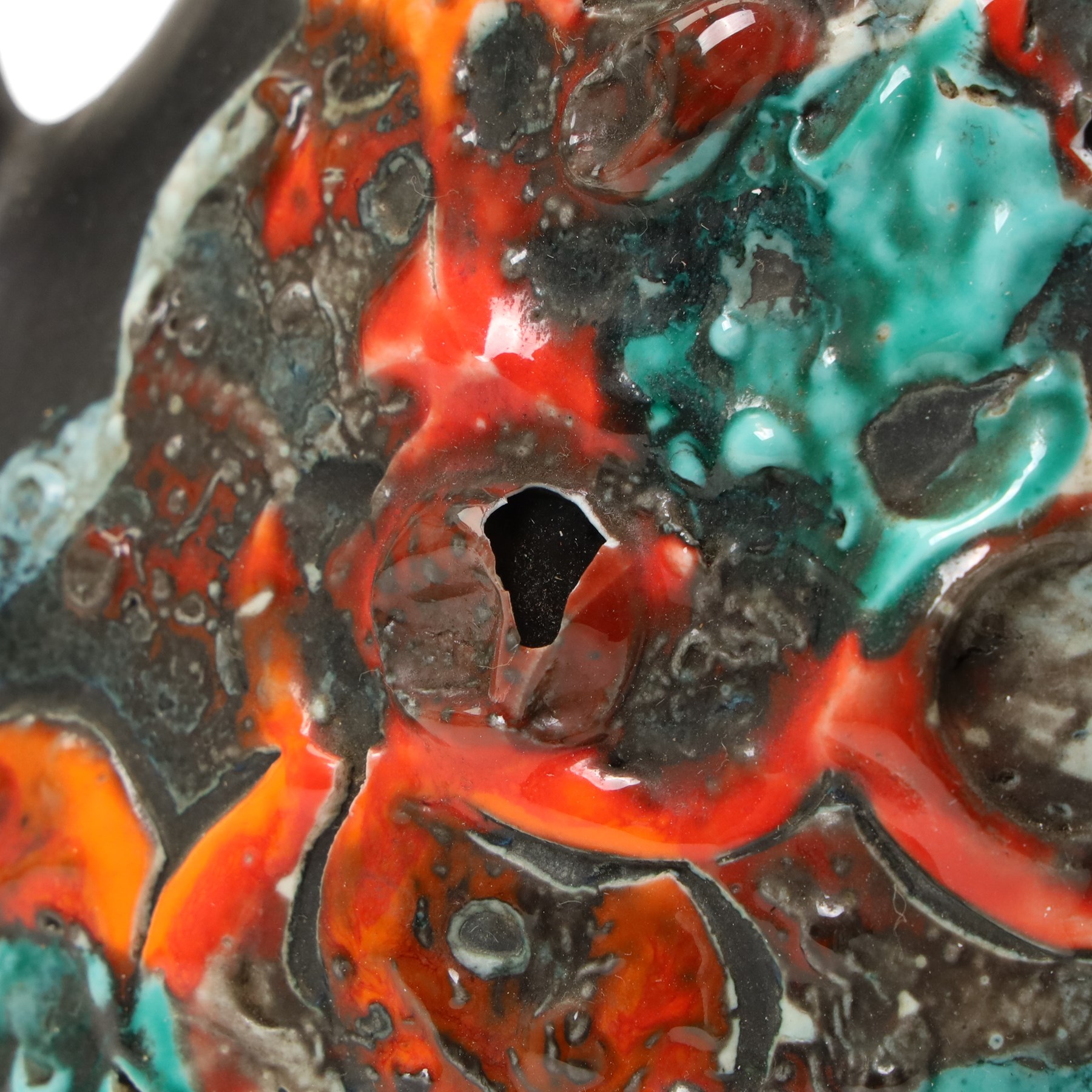 Mid-century twin-handled fat lava vase, H45cm 