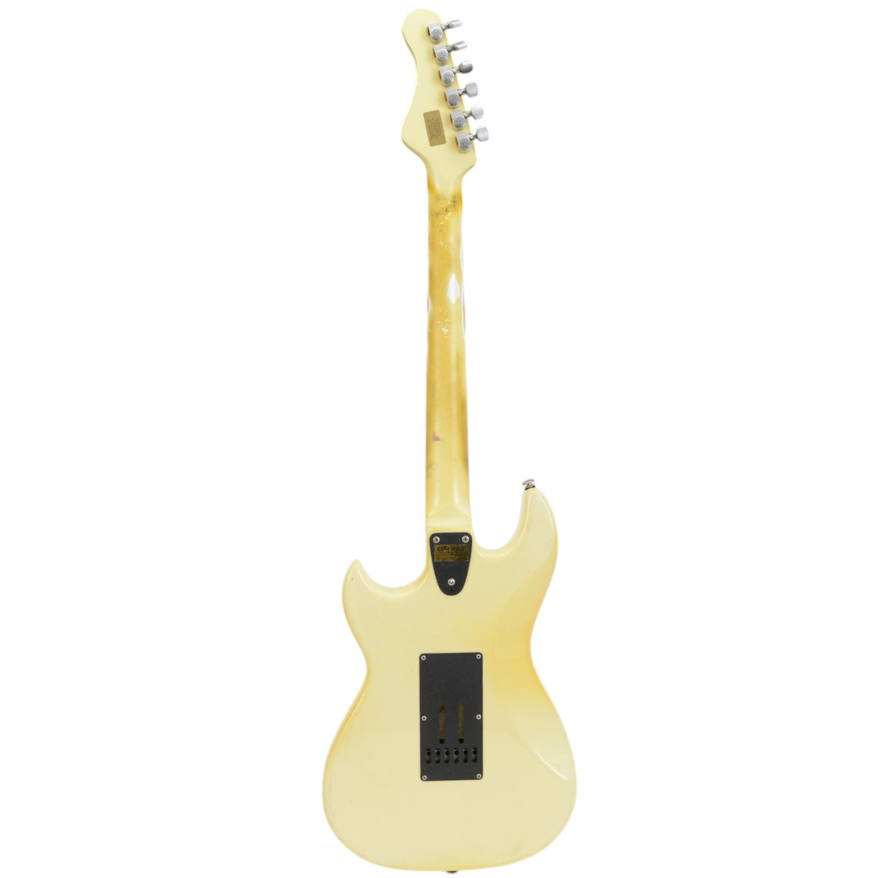 1980s G&L by Leo Fender SC3 electric guitar, in cream finish, made in USA serial no. G021189, contained within a hard carry case