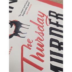 Eight first edition books, comprising signed Bob Mortimer 'And Away' autobiography, signed Richard Coles 'Murder Before Evensong' and six Richard Osman books, including 'The Thursday Murder Club' and 'The Last Devil To Die', with two Richard Osman signed bookplates