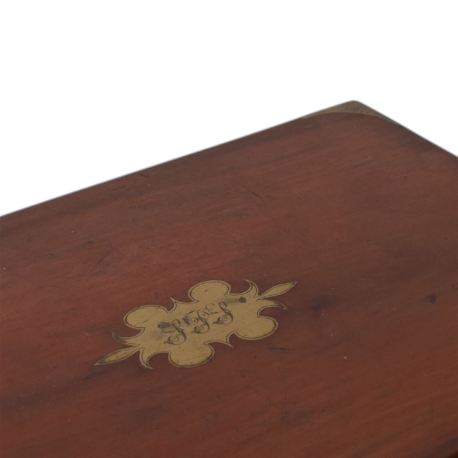 19th century mahogany brass bound writing slope, with fitted interior, H18cm