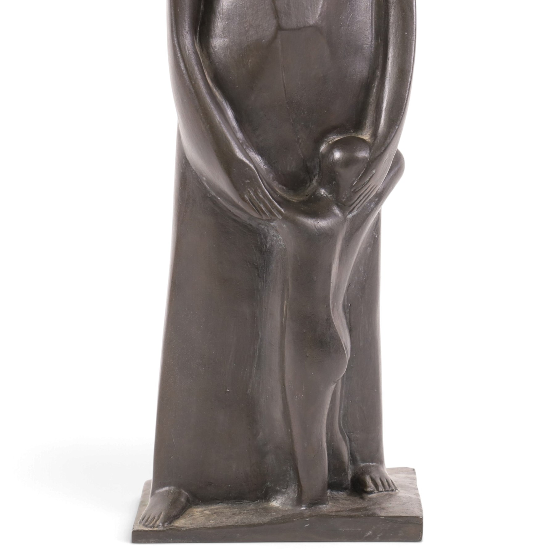 Modernist School (mid-20th century) - bronze cast sculpture depicting mother and child, signed lei and dated 1965, H50cm