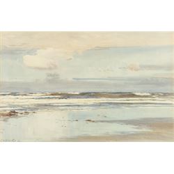 Charles William Adderton (British 1866-1944): Waves Lapping at the Shore, watercolour sign...