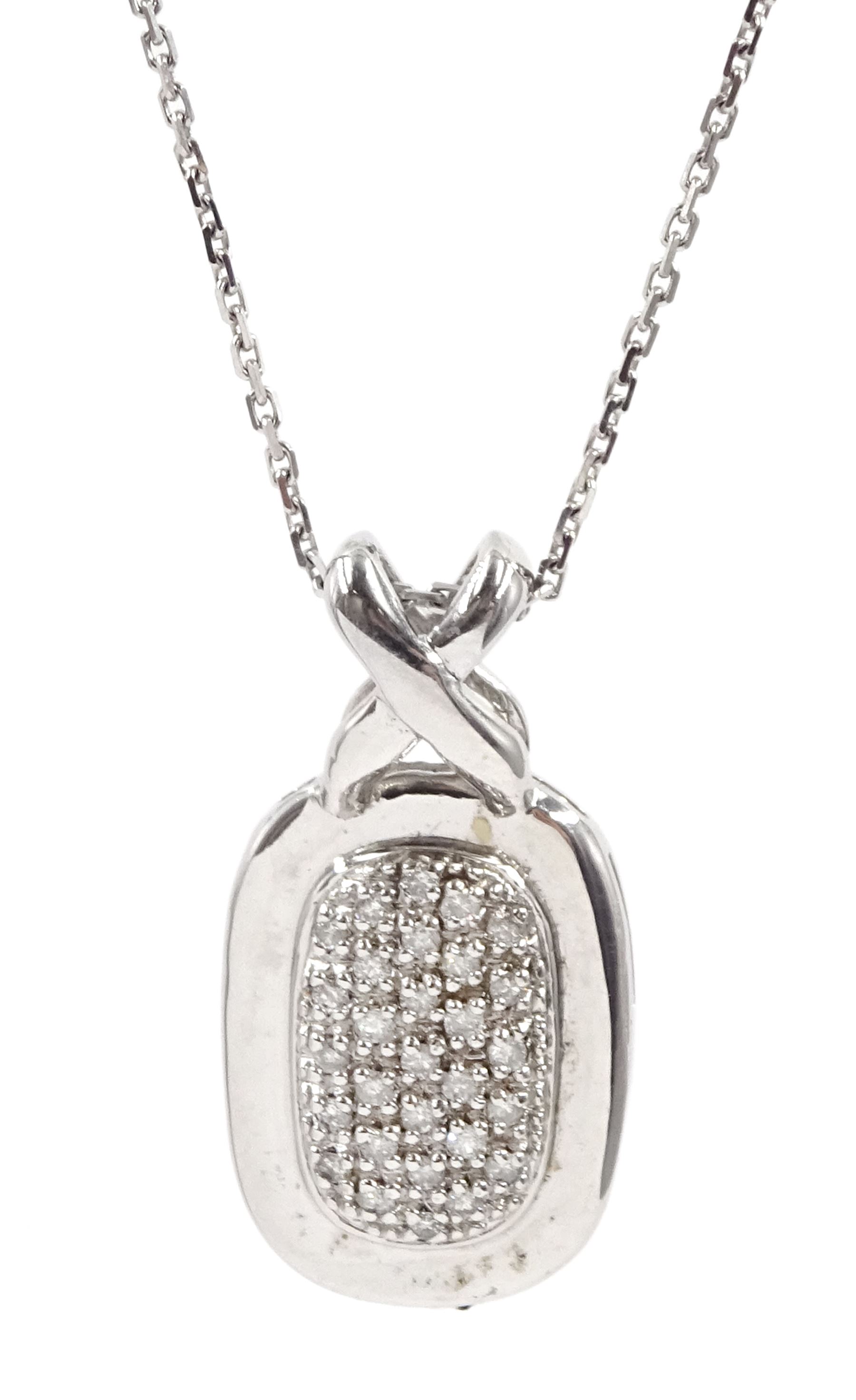 14ct white gold pave set diamond pendant, on 9ct gold chain