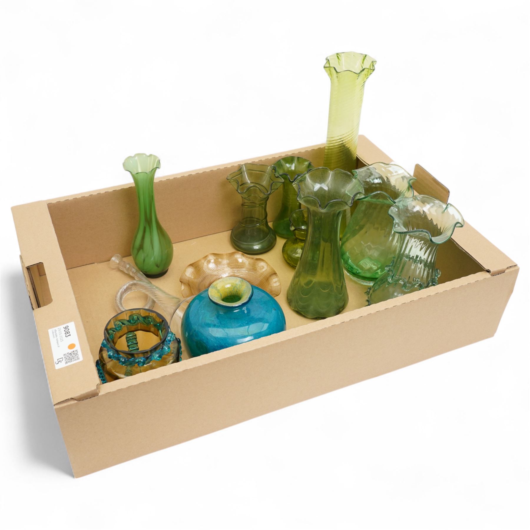 Collection of Victorian and later coloured glass, Murano example, glass horn and others