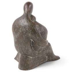 Naomi Blake (British 1924-2018) - bronze cast sculpture depicting mother embracing child and baby, H27cm