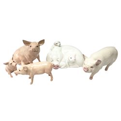 Collection of Beswick pig figures, to include John Beswick Little Likeables ‘Hide and Sleep’, white boar pig and John Beswick trio of pigs, all marked beneath (5)