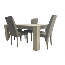 Wayfair Veasley - washed oak finish rectangular dining table, and set four high back dining chairs upholstered in grey fabric