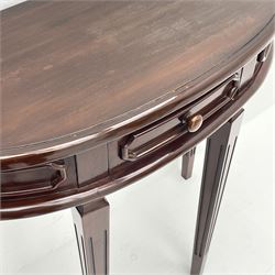 Mahogany demi-lune hall table with drawer