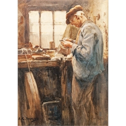 Albert George Stevens (Staithes Group 1863-1925): A Whitby Jet Worker, watercolour signed 30cm x 16cm