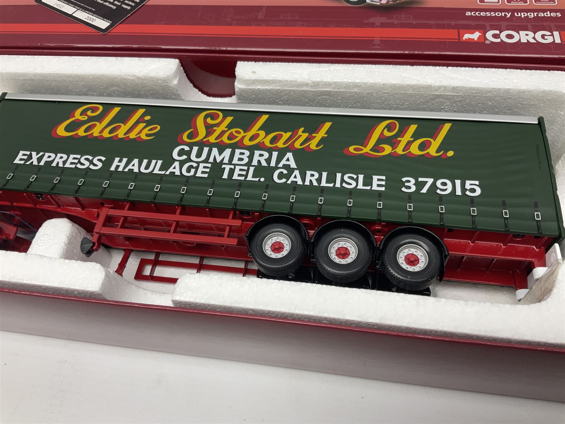 Corgi Eddie Stobart - three Hauliers of Renown lorries; CC14030 Volvo FH Facelift Curtainside; CC15002 Iveco Stralis Curtainside; and Seddon Atkinson Strato Curtainside; all boxed (3)