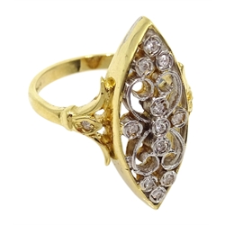  18ct gold diamond set, openwork marquise shape ring, hallmarked  