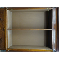  Victorian double wardrobe, projecting cornice above two arched panelled doors enclosing hanging rails, large drawer to base, W154cm, H218cm, D69cm  