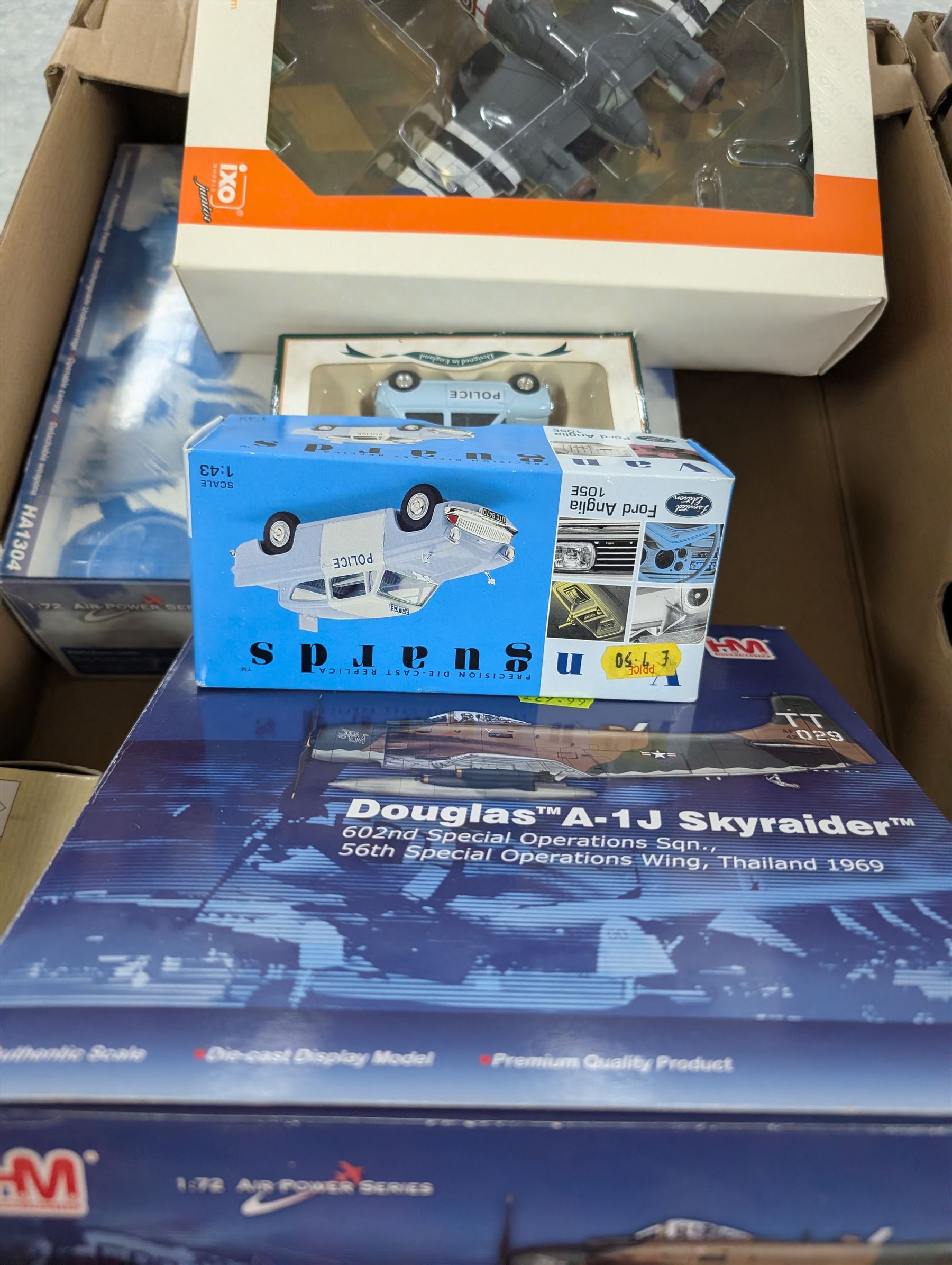 Collection of diecast model aeroplanes, including Corgi The Aviation Archive, Hobby Master Air Power Series and IXO Model examples together with three diecast cars, all boxed