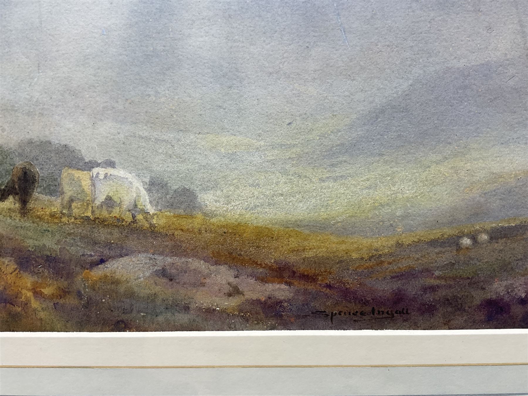 John Spence Ingall (Staithes Group 1850-1936): 'Landscape with Clouded Sky and Cattle', watercolour signed, titled verso 27cm x 39cm