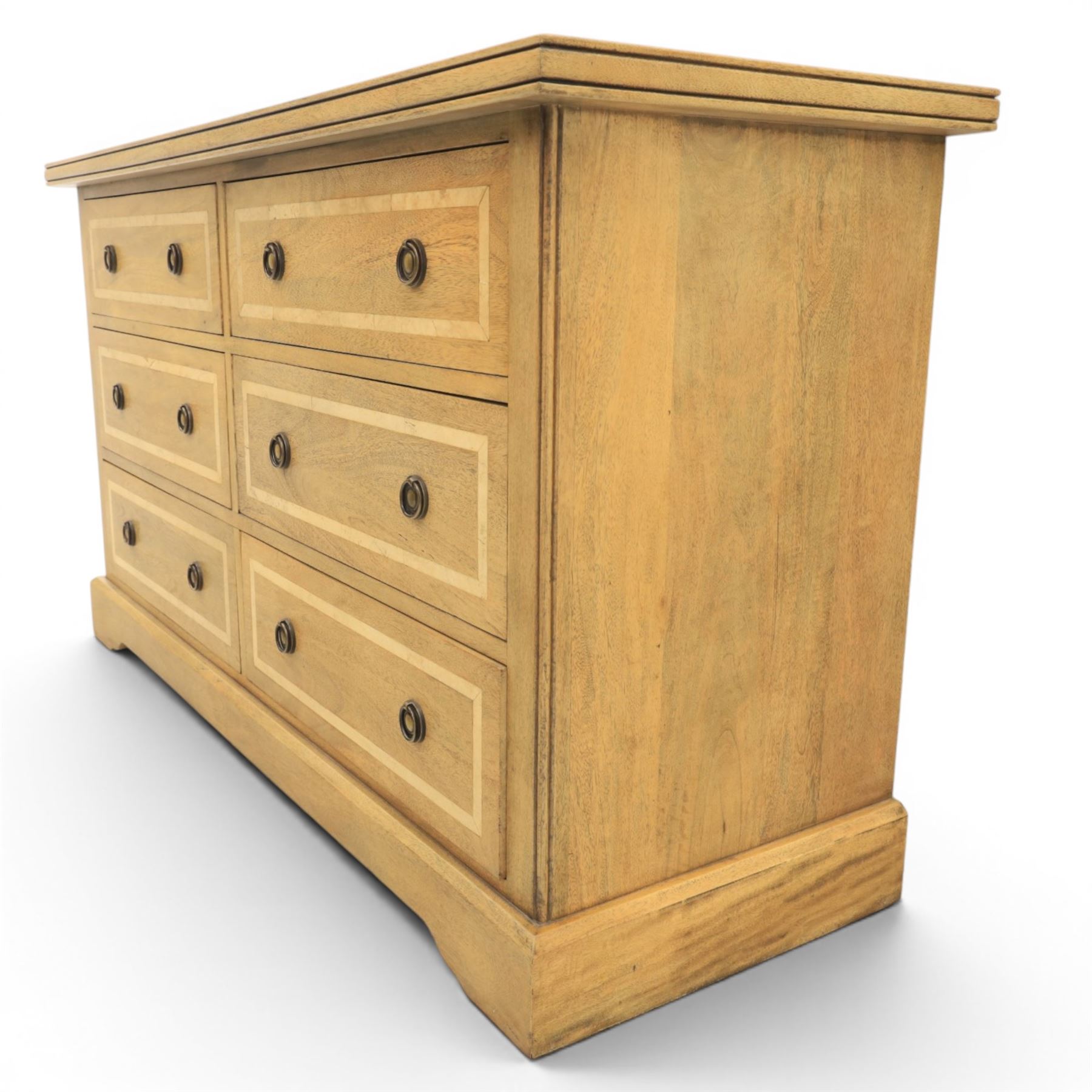 Barker & Stonehouse - contemporary flagstone and mango wood sideboard, rectangular top with inlaid flagstone, above six short drawers with metal ring pull handles, raised on a plinth base with bracket feet