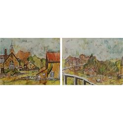 Penny Wicks (British 1949-): 'Hutton-le-Hole I & II', pair mixed media signed, titled verso 17cm x 21cm (2)