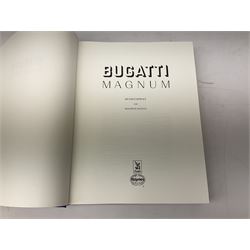 Bugatti Magnum by Hugh Conway and Maurice Sauzay, pub. Foulis Haynes 1989, with original engine turned slipcase with gilt metal label bearing 'Ettore Bugatti Molsheim Alsace', chassis no. 1636, the blue cloth bound book with monochrome and colour plates, limited edition of 2,000
