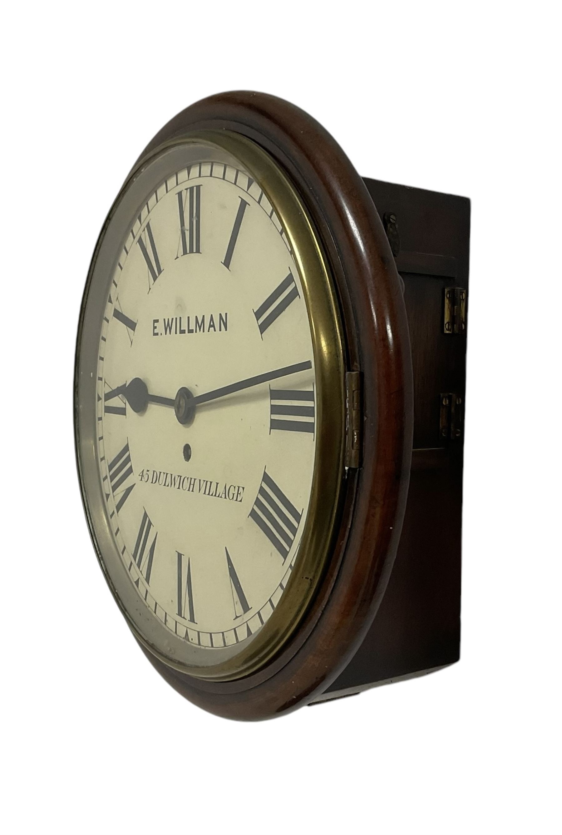 E. Willman of Dulwich Village, London - Early 20th century mahogany cased 8-day wall clock with a 12