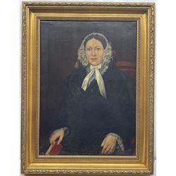 English School (Early/mid 19th century): Portrait of a Lady with a Book, oil on canvas unsigned 81cm x 58cm