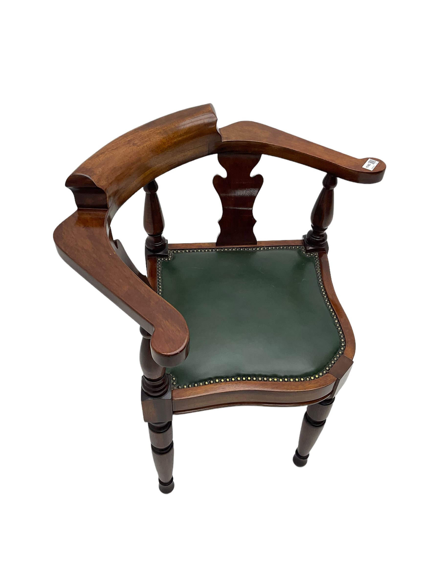 Captain Scott replica mahogany cabin chair, corner shaped with studded leather seat, with miniature prototype and paperwork