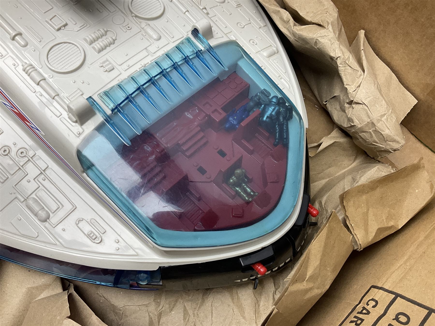 Two 1980s Bluebird Manta Force spaceship playsets - Red Venom and Entire Space Battle Force in one Gigantic Ship; both boxed with instructions.; and quantity of spare figures