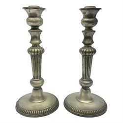 Pair of silver plated candlesticks, H32cm