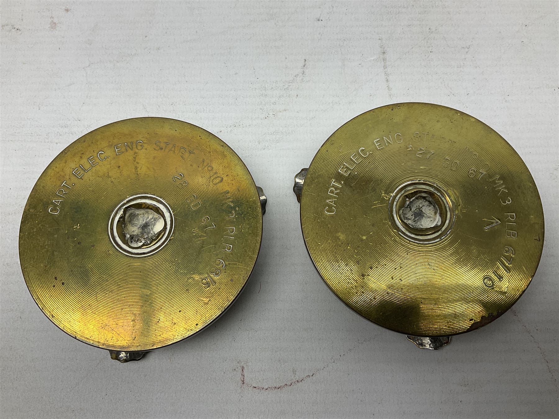 Four post-WW2 'silver' medallions of Adolf Hitler/German interest, two depicting Von Hindenburg also; and pair of 1960s trench art shell case bases as ashtrays mounted with Libyan Five Milliemes coins as cigarette rests (6)