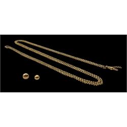 10ct gold muff chain and two 9ct gold single stud earrings