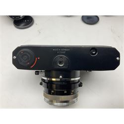 Four Zeiss Ikon camera bodies, to include, Contaflex Super B camera body, serial no. B31591, with 'Carl Zeiss Tessar 2.8/50 lens, serial no.3425553, Contaflex Super BC camera body, serial no. P81728, with 'Carl Zeiss Tessar 2.8/50' lens, serial no 4822280, etc, together with three cased lenses; 'Carl Zeiss Pro-Tessar 1:4 f=115mm' lens, serial no 3734740, 'Carl Zeiss Pr-Tessar 1:3.2 f=85mm' lens, serial no. 3647764 and 'Carl Zeiss Pr-Tessar 1:3.2 f=35mm' lens, and other Zeiss Ikon equipment 