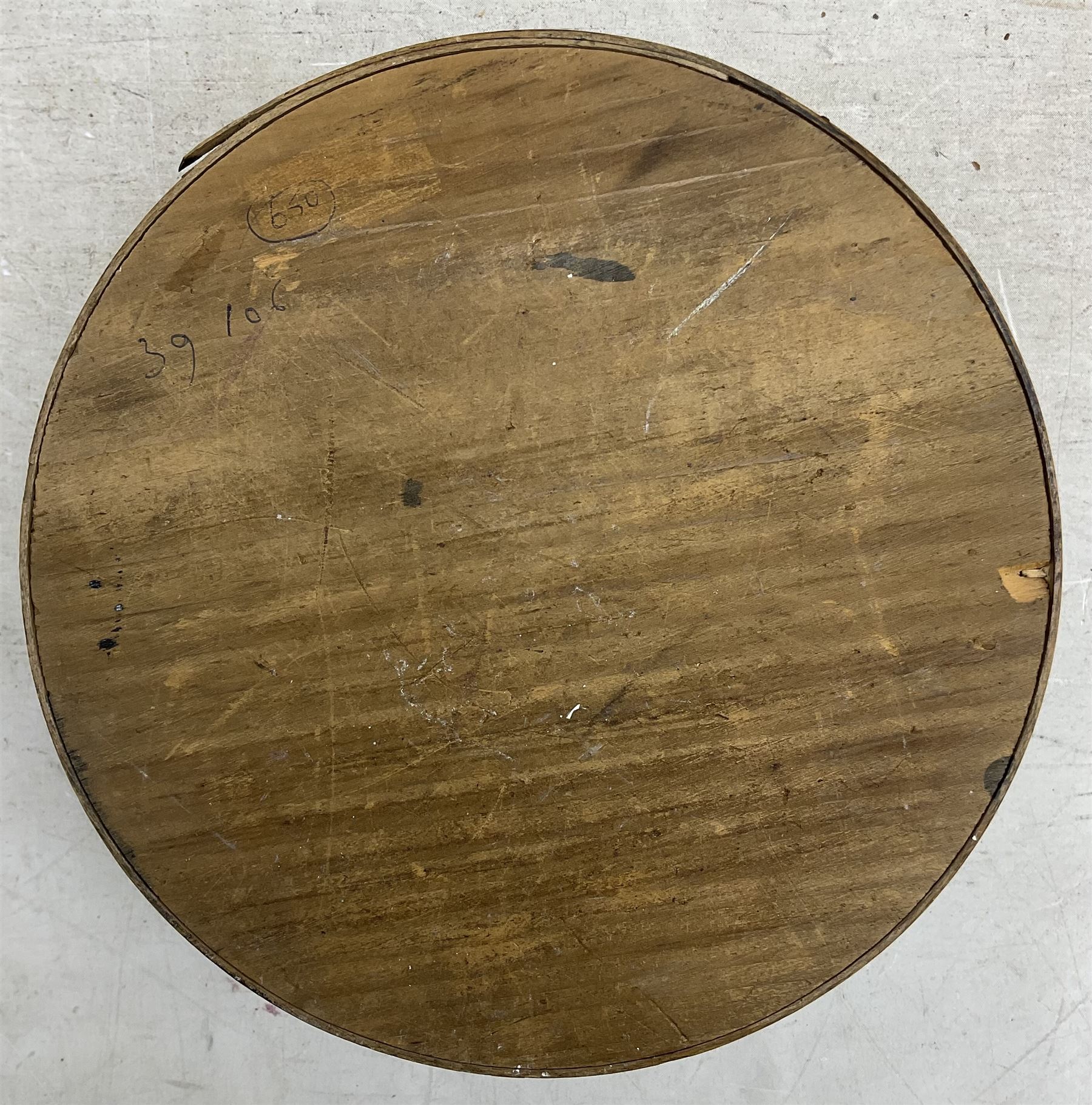 Attrib. Alfred Wallis (British 1855-1942): The Lighthouse, oil on circular wooden box signed, diameter 22cm height 11cm