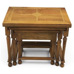 Barker & Stonehouse - Flagstone nest of three tables, inset stone and mango wood, raised on turned supports