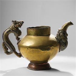 Tibetan brass teapot, the handle and spout formed as a dragon, H21cm