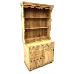 19th century and later pine chest with plate rack, with four drawers and single cupboard