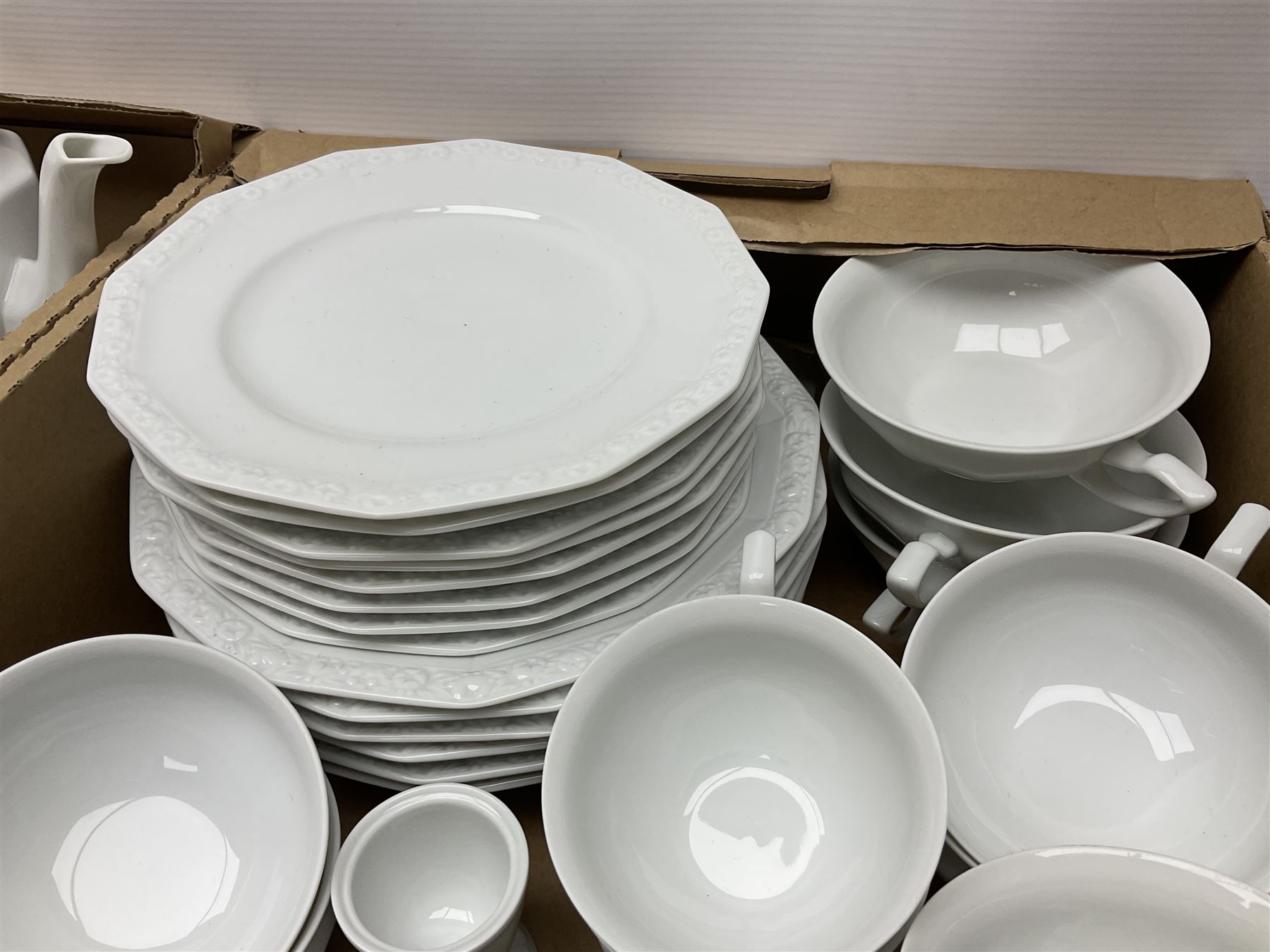 Rosenthal Classical Rose tea and dinner service for eight, including teapot, coffee pot, milk jug, covered sucrier, cups and saucers, dinner plates, serving dishes etc 