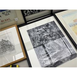 Four reproduction Salburn by Rail posters, largest 59.5cm x 38cm, and two Andy Hawkins prints (6)
