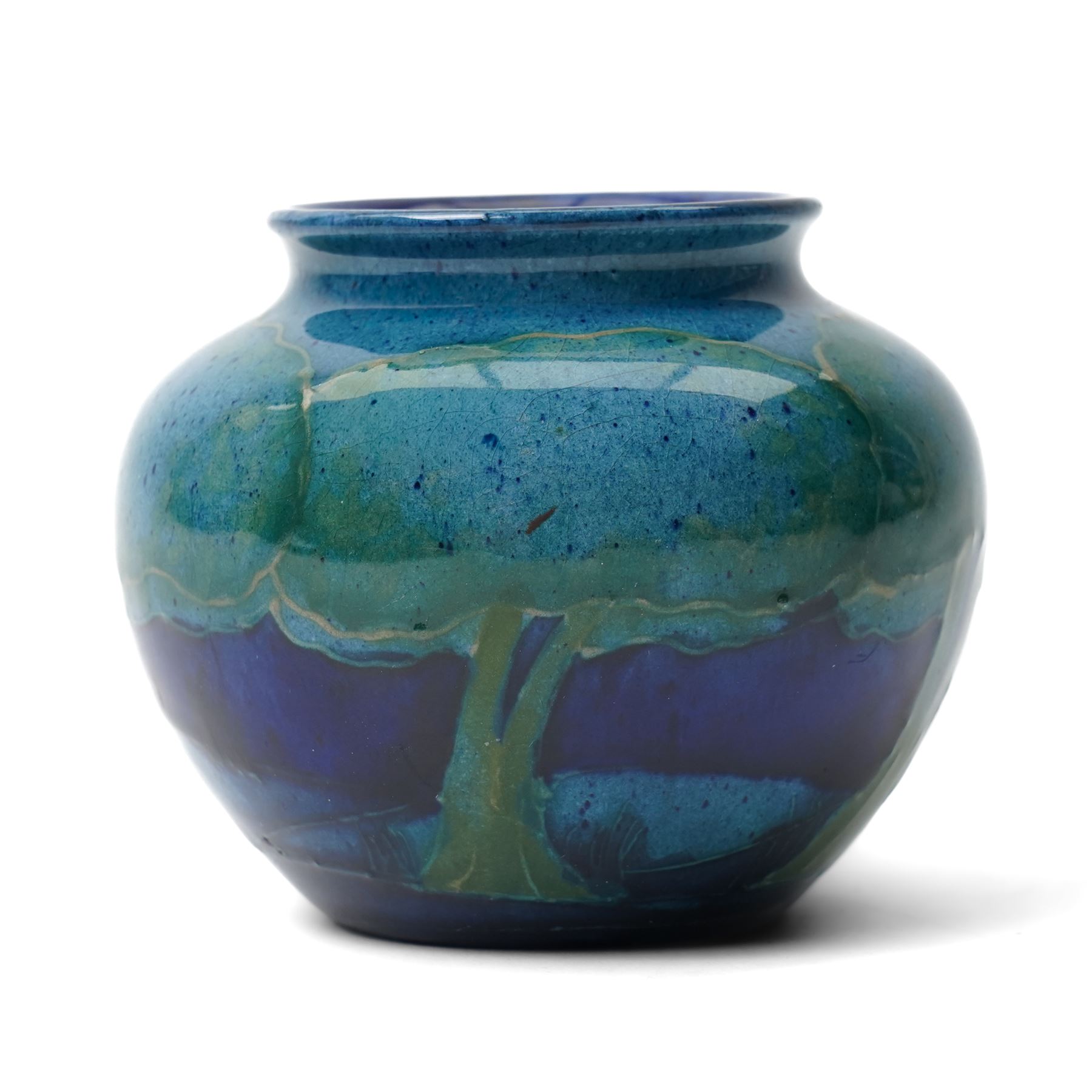 William Moorcroft Moonlit Blue pattern vase, c1925, of squat ovoid form with everted rim, impressed marks to base, H6.5cm