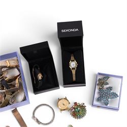Collection of wristwatches and costume jewellery, including gold filled Bulova, Raymond Weil etc