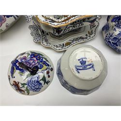 19th Century and later Masons Ironstone ceramics, to include a toilet set, jugs, meat platter etc, in two boxes   