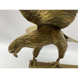 Large brass figure of an eagle on a branch, H51.5cm