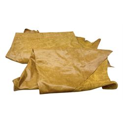 Two pieces of tan leather hide, for upholstery, largest piece approximately 280 cm x 240 cm, smaller piece approximately 240cm x 115cm