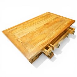 Baker Furniture - 'Baluster' range mango wood hall table, with three frieze drawers with hooped pulls, raised on a quatriform base