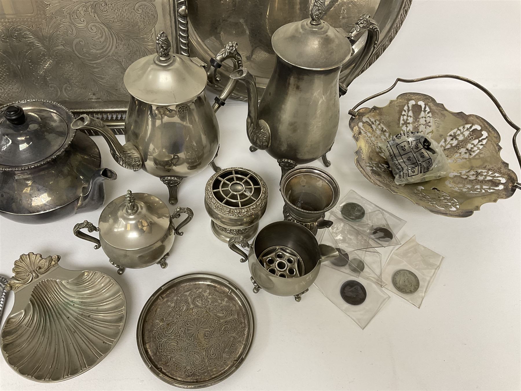Quantity of Victorian and later silver plated metal ware, to include tray, teapots, etc