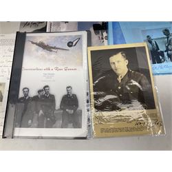 76 Squadron - small archive of photographs, signatures etc; signed copy of Conversations with a Rear gunner by Tony Winser; and collection of signatures of WW2 pilots and aircrew, some original but most facsimile/copies, including Lt. Col. W.A. Bishop VC, DSO, MC, DFC, Johnnie Johnson, Bomber Command etc