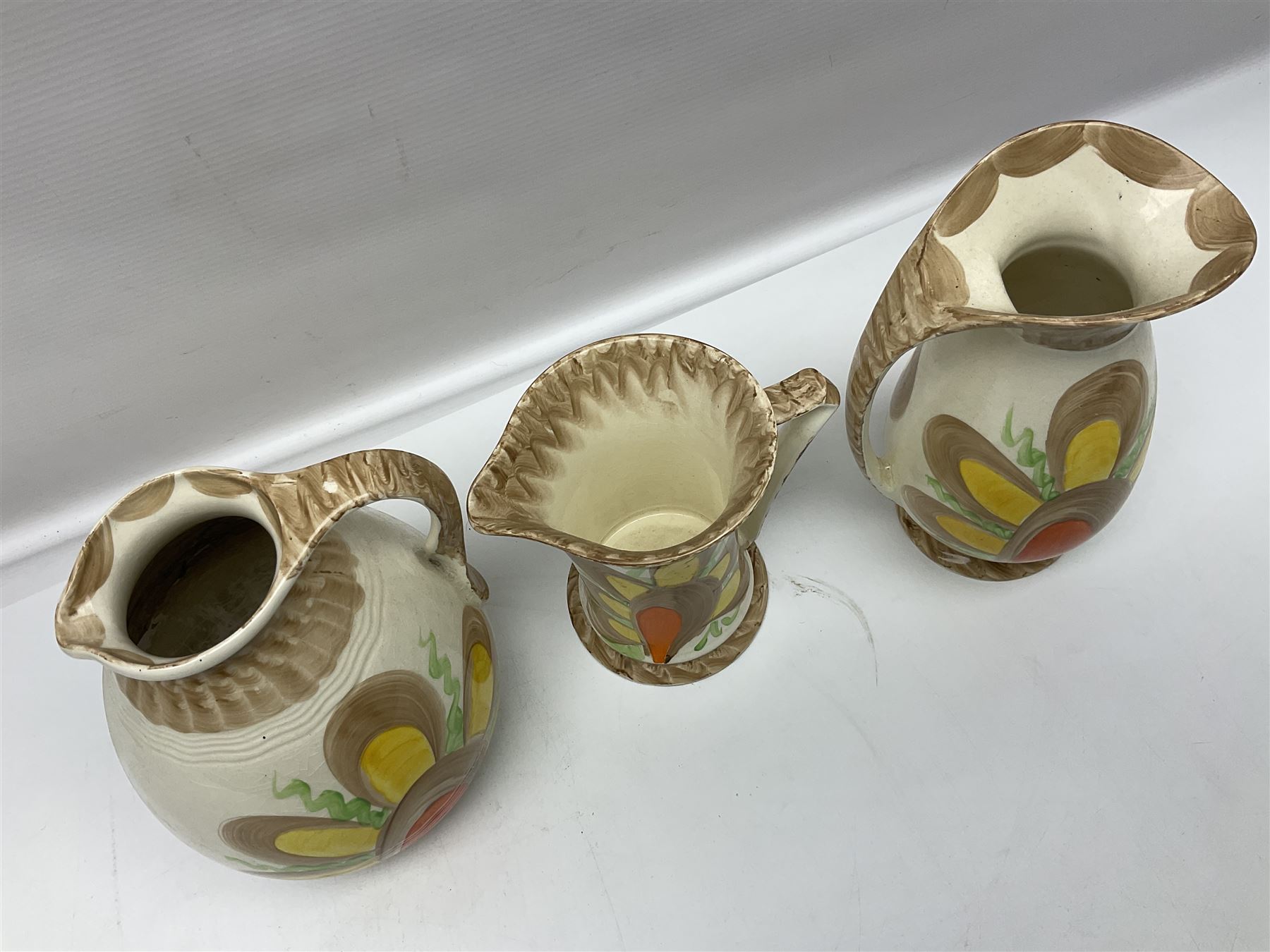 Murano glass dish together with three Myott jugs etc